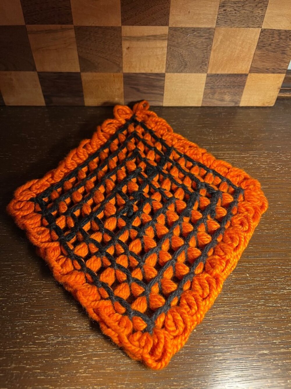 Orange and Black Crocheted Hotpad A1218